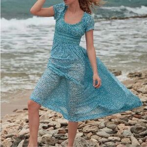 Doen Blue Resort Sundress with Flutter Cap Sleeves